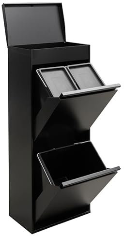 ARREGUI Top CR426-B Poubelle de Recyclage Cuisine 3 Bacs | 11 + 11 + 23 L (45 L) | Poubelle de Tri Sélectif 3 Compartiments et Plateau de Rangement | Meuble Poubelle 3 Seaux | Sac Poubelle | noir