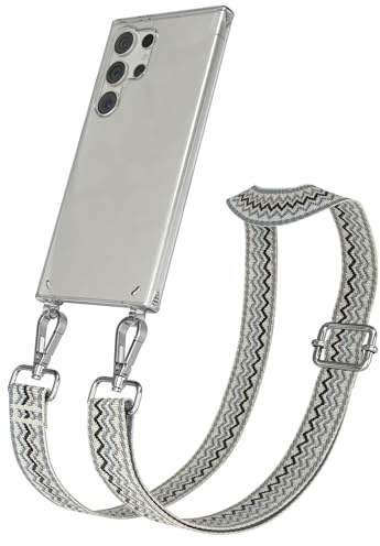 EAZY CASE Handykette - Verstellbares Taschenband kompatibel mit Galaxy S24 Ultra, Schulterriemen, Handykordel mit Silikon Hülle, Umhängetasche, Beige Blau Silber