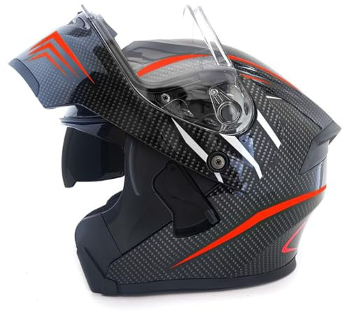 Klapphelm Motorradhelm Für Damen Herren Mit Doppelvisier Motocross Helm Racing Helm ECEDOT Zertifiziert Integralhelm Modularer Helm Vollvisierhelm Sturzhelm 8,3XL:65-66CM