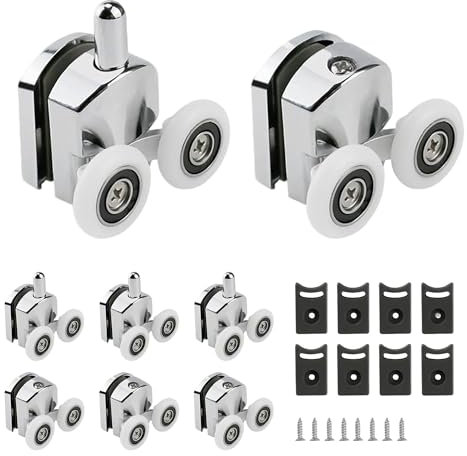 8 PCS Curved Shower Door Rollers: Aluminium Alloy Curved Shower Door Wheels with Anti-Collision Block and Screws 23 MM Shower Wheels for Curved Sliding Shower Doors