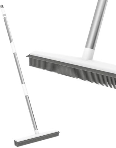 2 in 1 Boden-Scheuerbürste, Gummibesen für den Innenbereich,120cm ausziehbarer Griff, für Haustier Haarentfernung, Teppich/Hartholz Bodenreinigung, Keine Kratzer