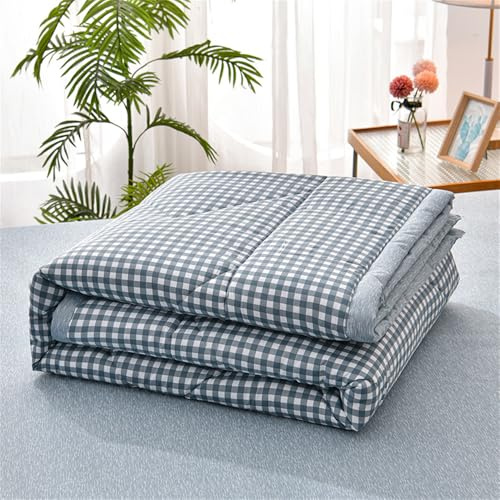 Mateju Bettüberwurf Tagesdecke de Gesteppt, Modern Mikrofaser Tagesdecken Überwurf Atmungsaktive Leicht Dünn Sommerdecke,Steppdecke Weich Sofaüberwurf Für Bett (Blau kariert,150 * 200cm)