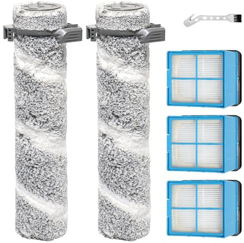 KiimSin Brosse rotative accessoires pour Bissell CrossWave OmniForce Edge 4076,4087,4000,4006,4007,4008,4017,3912,3999 Pièces de rechange pour aspirateur eau et poussière, 2 brosse rotative, 3 filtres