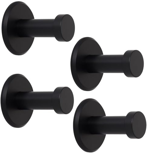 SOTECH 4 Stück Garderobenhaken TALEA echt Edelstahl massiv schwarz eloxiert | (Ø 10 / 15 mm Länge 30 mm, Gesamtlänge 33 mm) Kleiderhaken mit Platte Wandhaken mit verdeckter Montage