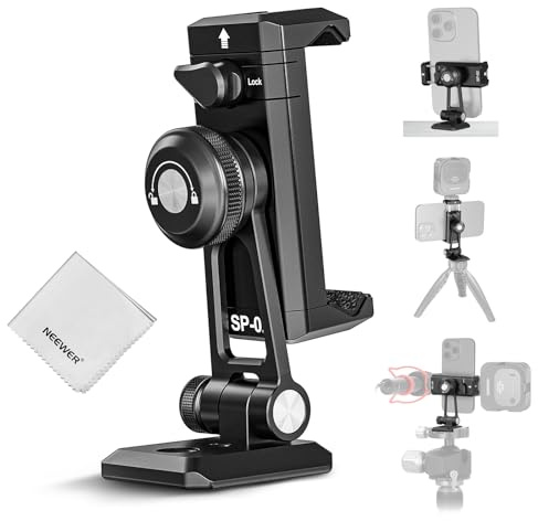 NEEWER SP-02 Adattatore Treppiede Telefono con Piastra QR Tipo Arca Cold Shoe Rotazione 360° Inclinazione 180° Panno da Pulizia, Supporto Pieghevole Compatibile con iPhone Android Samsung per Video