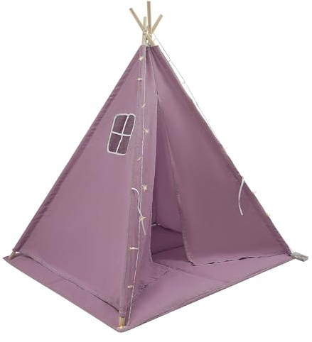 Tipi Zelt für Kinder 120x120x140cm Tippi Kinderzelt Indoor Zusammenklappbares Spielzelt Kinder Indoor Zelt Kinderzimmer mit Matte Lichterkette (Lila)