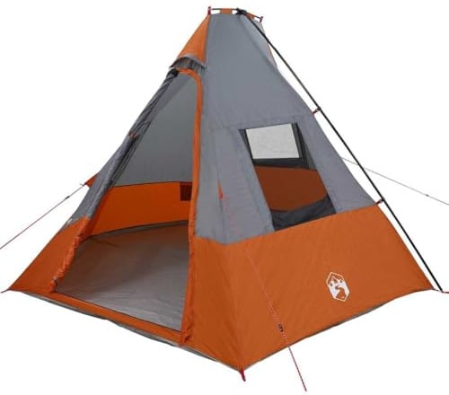 vidaXL Zelt mit Dach Grau und Orange und Schwarz 383 x 338 x 217 cm, Garten- und Terrassenzelt, modernes pyramidenförmiges, wasserdichtes, tragbares Outdoor-Equipment