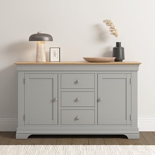 Seconique Bordeaux 2 Door 3 Drawer Sideboard in Pebble Grey/Oak