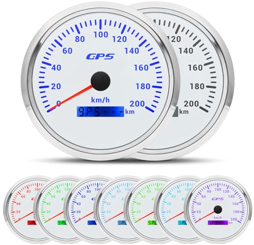 110mm Geschwindigkeitsmesser GPS Tacho Kilometerzähler 0-200Km/H Wasserdichter IP67 7-Farben Tachometer Messgerät für Auto Boot Yacht 12V/24V