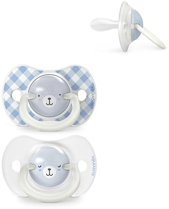 Suavinex, Night&Day Schnuller für Babys von 0-6 Monaten, Neugeborene, Leuchtend im Dunkeln Babyschnuller, Schnuller mit Physiologischem Sauger SX Pro aus Silikon, Symmetrisch, Blau, 2er-Pack