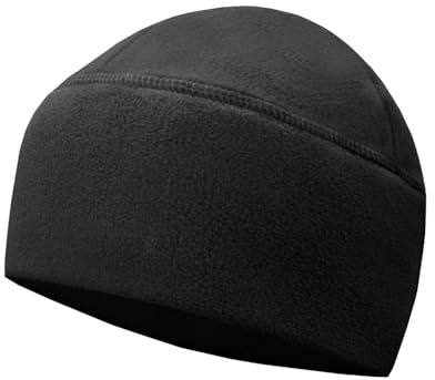 Winter Fleece Beanie, Wide Double-Layer Brim Warm Skull Cap, Windproof Lightweigh Sleep Hat for Men Women (Black)