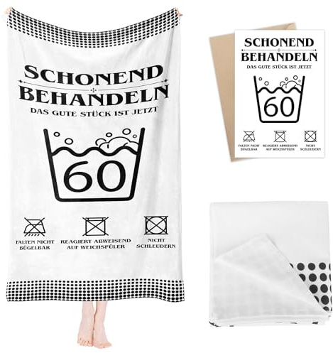 Lustige Geschenke 60 Geburtstag Frauen Männer- 160 X 80 CM Strandtuch Microfaser Handtücher & Badetuch mit Geburtstagskarte, Weiß Strandhandtuch Schnelltrocknend Badetücher Saunatuch Damen Herren