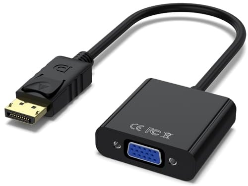 YLK Adaptateur DisplayPort vers VGA 1080P (Mâle vers Femelle) Compatible avec Lenovo, Dell, HP, ASUS, PC, Screen, Projector (Noir)