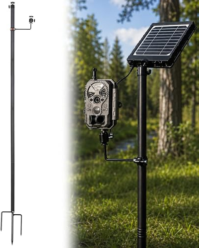Aifiuroo Heavy Duty Trail Camera Mount with Tripod Ground Stake | Includes Height-Adjustable Side Mount for Dual Camera or Solar Panel Setup | Max Height 57 | Universal 1/4-20 Screw (57 Black x 1)