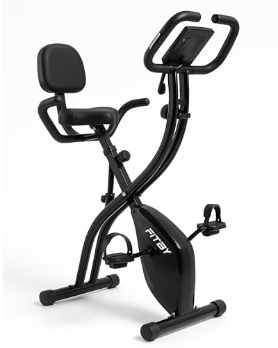 FITBY X Bike Heimtrainer, zusammenklappbar, Heimtrainer, leise, 10 einstellbare Widerstandsstufen, Herzfrequenzsensoren, Sattel mit Rückenlehne