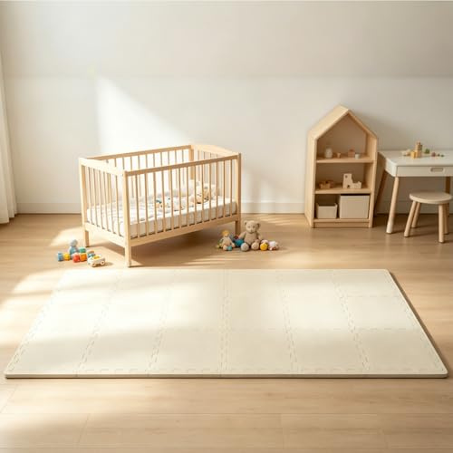 Soontrans Spielmatte Baby 18 Matten, Puzzlematte mit Rand 30.5x30.5x1cm, Eva Schaumstoffmatte Bodenschutzmatte, Krabbelmatte Bodenmatte Kinder, Puzzle Matte für Kinderzimmer(Beige)