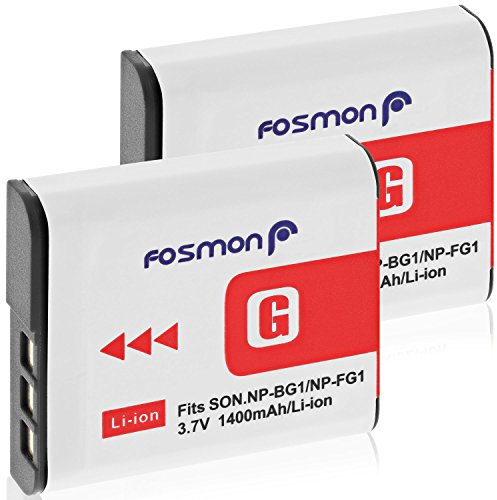 Fosmon – 2 Batteries de Remplacement NP-FG1 / NP-BG1 Compatible Appareil Photo Sony - Li-Ion 3,7V 1400mAh, Entièrement Décodé - Pour Batterie de Remplacement pour Sony Cyber-Shot W Série, … etc