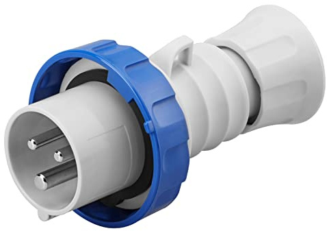 Gewiss GW60026H 16 Amp 3 Pin Industrial Plug IP67 Weatherproof 250 Volt Blue, Used With Caravan, Camping, Tents