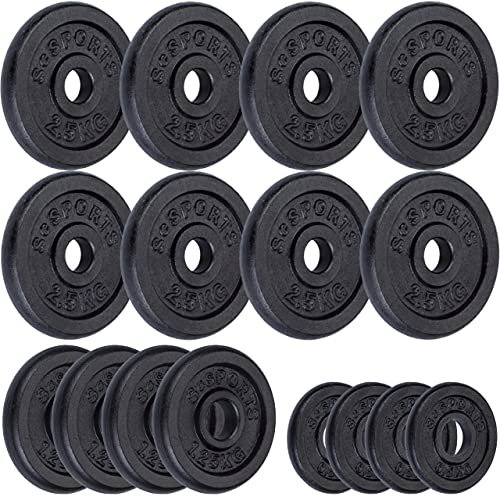 ScSPORTS® Hantelscheiben - Set, 9,5/15/17,5/25/27/27,5 kg, Ø 30/31 mm, Gusseisen, Schwarz - Gewichtsscheiben, Hantelscheiben-Set, Hantelgewichte, Fitness Scheiben, Gussscheiben