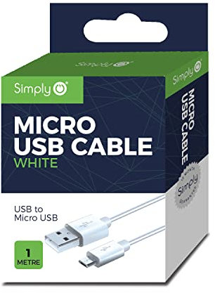 Simply ICMC02 Micro USB to USB 1 m Long Nylon Charging Cable for Smartphones, Tablets, Sat Navs & Playstation 4 Controllers, White