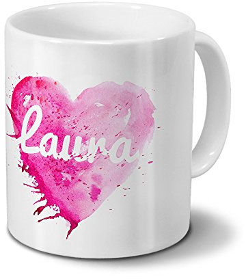 digital print Tasse mit Namen Laura - Motiv Painted Heart - Namenstasse, Kaffeebecher, Mug, Becher, Kaffeetasse - Farbe Weiß
