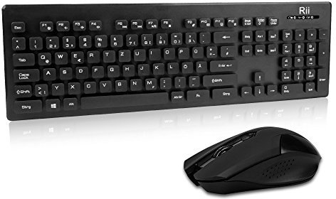 Rii RK200 Desktop schnurlose Tastatur mit Maus (2,4 GHz, 1600 DPI, QWERTZ, deutsches Layout) schwarz