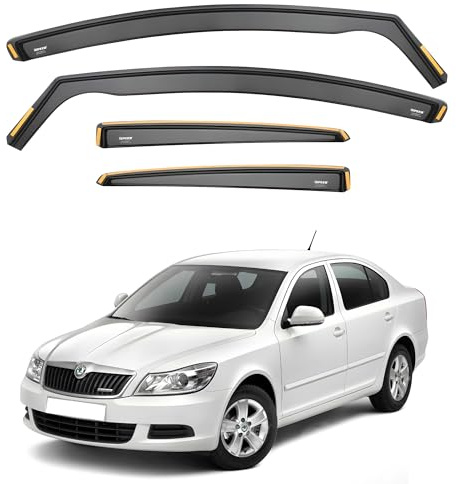 iSpeed Wind Deflectors For Skoda Octavia mk2 2004-2012 5 Door Hatchback Liftback 4pc - Keep Your Car Ventilated in Rain - Reduce Wind Turbulence - Tinted In-Channel Type