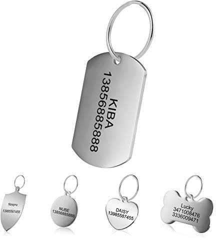 LYL Etiquetas de identificación de Mascotas de Acero Inoxidable Etiquetas de Perro Personalizadas Personalizadas Grabado Frontal/Posterior para Gato y Perro con Diferentes Formas