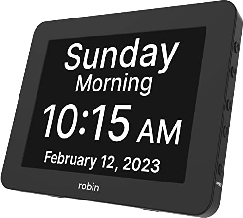 Robin Day Clock 2024 Dementia Clock with Custom Alarms & Calendar Reminders, Clocks for Seniors Helps with Memory Loss, Alzheimers, Dementia, Black