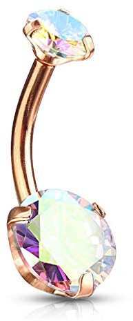 beyoutifulthings Bauch-nabelpiercing 2 Regenbogen-Effekt Zirkonia Rund 8mm Nabel-Piercing Chirurgenstahl Bananabell Roségold Regenbogen 1,6/10mm