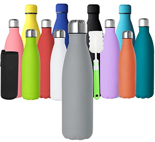 GeeRic Stainless Steel Water Bottle 500ml, Double-Walled Vacuum Insulated Metal Water Bottle 12 Hours Hot & 24 Hours Cold Drinks Cycling Bottles for Outdoor Sports Hiking Running 500ml Charcoal Gray