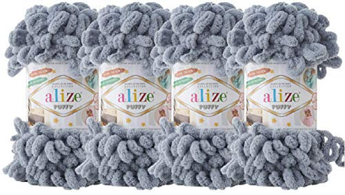 Alize Puffy Baby Big Loop Deckengarn, 100% Micropolyester, weiches Garn, 400 g, 428 m, mittelgrau