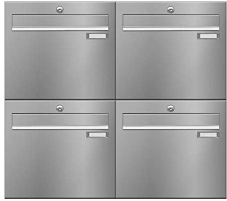 Frabox® 4-Fach Briefkastenanlage in Edelstahl - Letterbox - Made in Germany - super Regenschutz & langlebig - Hochwertiger Edelstahl - Mehrfamilienhaus