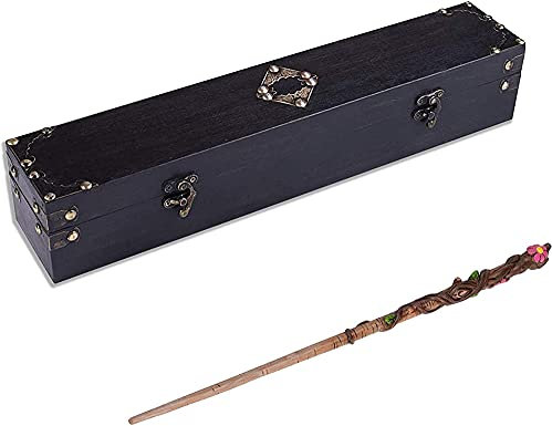 Cottage Garden Lot de 2 baguettes en bois fabriquées à la main avec une fleur rose et une boîte à baguette magique, noir