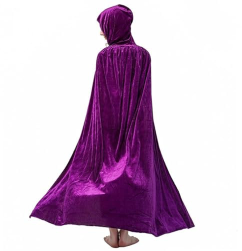 Mmnuagebleu Unisex Adulto Halloween Velluto Robe Mantello con Cappuccio Lungo Costume da Strega Vampiro Raven Cosplay Mantelli Robe-Viola, XL (per 175-200cm)