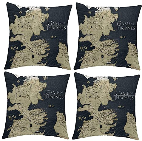 Set mit 4 Game of Thrones Kissen Westeros Karte 38 x 38cm Kissen Bedrucktes Plüschkissen mit Füllung inklusive Offizielle Geschenkidee für Fans