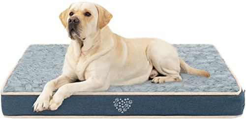 VANKEAN Hundebett wasserdichte Reversible, Abnehmbarer Innenfutter | Flauschig Hundematte für Kleine bis Große Hunde, Hundekissen mit Ergonomisch Design, Marineblau/Grau