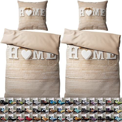 Sanilo® Bettwäsche 135x200 cm, 100% feinste Baumwolle, 4-teilig, Bettbezug, Kissenbezug 80x80cm, Oeko-TEX Zertifiziert (4-teilig 135x200 cm, Home)