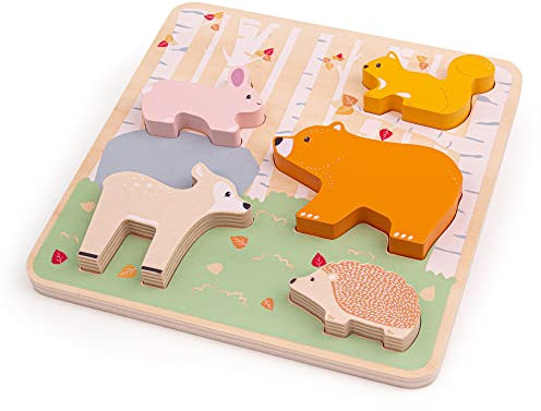 Bigjigs Toys, FSC® Certified Woodland Chunky Puzzle, Wooden Toys, Wooden Puzzle, Baby Jigsaw, Jigsaw Puzzle, Baby Toys, Toddler Toys, Wooden Shapes, Wooden Baby Toys