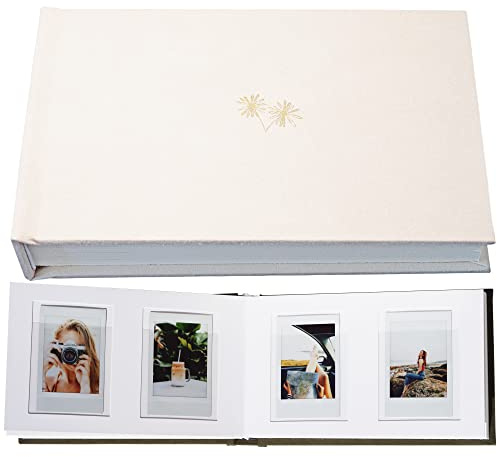 7,6 cm Veganes Leder Hardcover Mini Fotoalbum mit Platz zum Schreiben 52 Taschen Kompatibel mit Fujifilm Instax Mini 11 9 8 7s 90 70, Hochzeit Mini Fotoalbum (Creme)