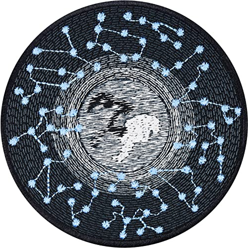 Sternzeichen Aufnäher Bügelbilder Mondzyklus Patch mit Stickerei Astrologie Mondkalender Sticker zum annähen/aufbügeln | PREMIUM Astronomie Stoff-Applikation Sternbilder | 80x80mm