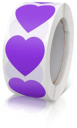 Aufkleber Herz Lila Selbstklebende Herzform Etiketten Rolle 25mm klein Farbkodierung Heart Sticker für Hochzeiten Scrapbooking Geschenke 500 Stück