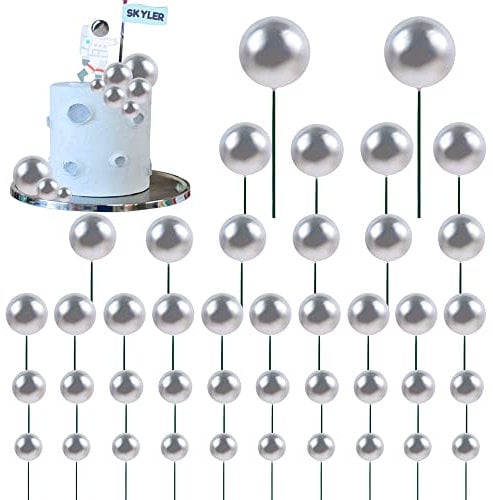 Blumomon 42Pcs Round Ball Cake Topper Silver Round Gold Foam Mini Balloons Cupcake Toppers DIY Decorating Tools for Birthday Party Wedding Supplies Baby Shower Decorations