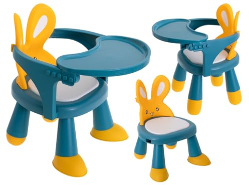 ikonka Fütterungsstuhl Kaninchenform Ergonomisches Design Bequemer Sitz mit Kissen 2-stufige Beinverstellung Höchstgewicht 30 kg Farbe Gelb-Blau