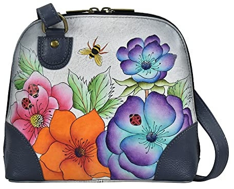 Anna by Anuschka Damen Women's Leather Small Zip-Around Handbag, Multi Compartment Organizer, handbemalt, echtes Leder, klein, mehrere Fächer, Reißverschluss, Paradise Found Grey