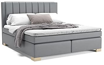 PANDA MÖBEL Maurice Boxspringbett 180 x 200 cm Doppelbett mit hochwertiger Pocket-Matratze und Topper, Polsterbett, Bett, Bettgestell, Stilvoll, Schlafzimmer, Modern (Grau 02, 180 x 200 cm)