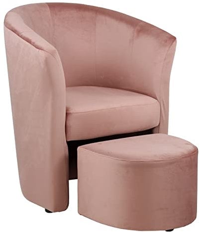 Totò Piccinni Poltrona Salotto Design Pozzetto Imbottita (Velluto Rosa, con Pouf Estraibile)