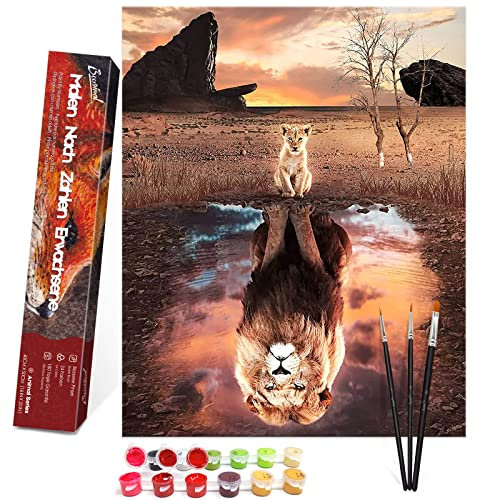 Bougimal Peinture par Numéro Adulte avec Pinceaux et Acryliques Bricolage Peintures Kits pour Adultes Enfants Seniors Débutant, Lion, pour la Décoration Intérieure Maison - 40x50cm (San Cadre)