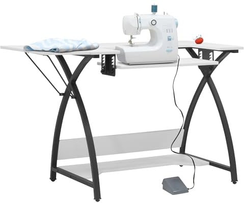 Sew Ready Comet Plus Hobby Nähtisch mit Seiten- und Unterregal, 115,6 cm B x 59,7 cm T x 76,2 cm H, Schwarz/Weiß