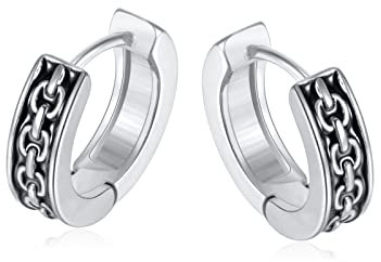 Biker Hoop Earrrings for Men Women Curb Link Chain Pierced Hinged Huggies Hoops Earrings Stainless Steel